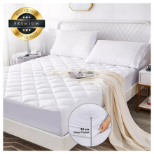 (Single Mattress Protectors) Mattress Protector Pad Quilted Fitted Bed Cover