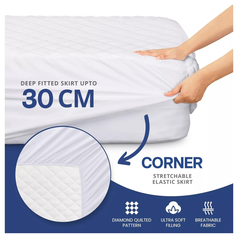 (Double Mattress Protectors) Mattress Protector Pad Quilted Fitted 30cm Deep