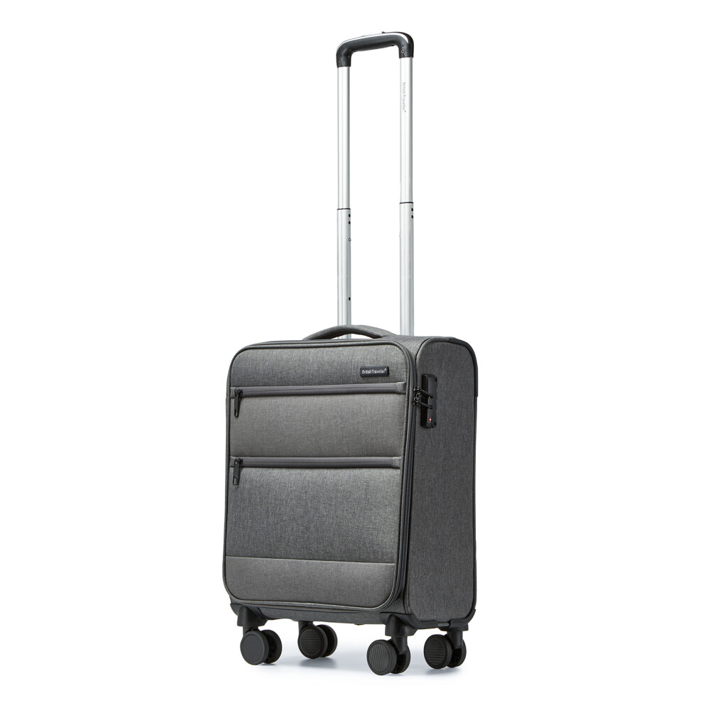 (Grey, 20 inch) 20/24/28 inch Polyester and Leather Soft Shell Luggage With TSA Lock-image-OPC-PDW2SVT-NEW