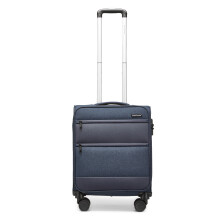 (Navy, 20 inch) 20/24/28 inch Polyester and Leather Soft Shell Luggage With TSA Lock