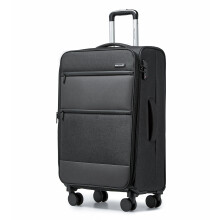 (Black, 28 inch) 20/24/28 inch Polyester and Leather Soft Shell Luggage With TSA Lock