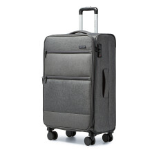 (Grey, 24 inch) 20/24/28 inch Polyester and Leather Soft Shell Luggage With TSA Lock