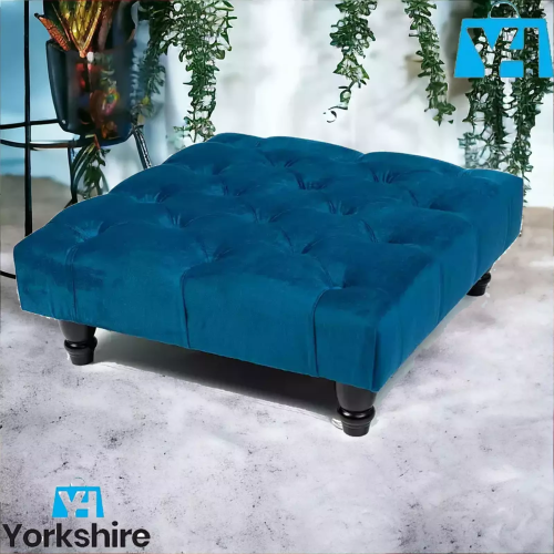 (Blue) Chesterfield Upholstered Stool Pouffe 50x50x25cm 2