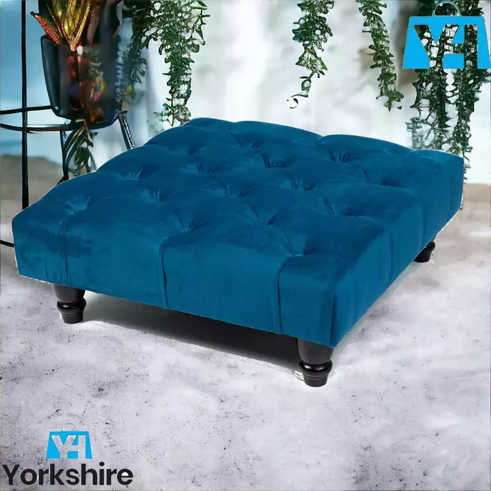 ((Blue)) Chesterfield Upholstered Stool Pouffe 50x50x25cm