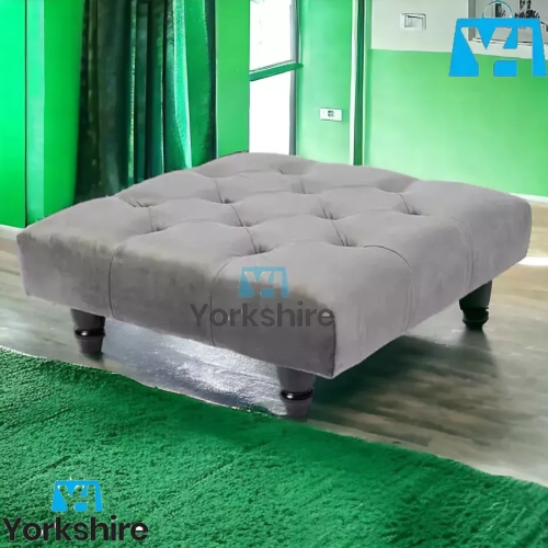 (Grey) Chesterfield Upholstered Stool Pouffe 50x50x25cm 2