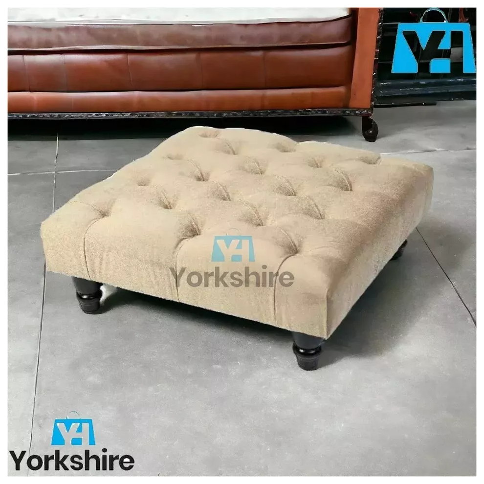 ((Mink)) Chesterfield Upholstered Stool Pouffe 50x50x25cm