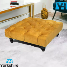 (Mustard) Chesterfield Upholstered Stool Pouffe 50x50x25cm