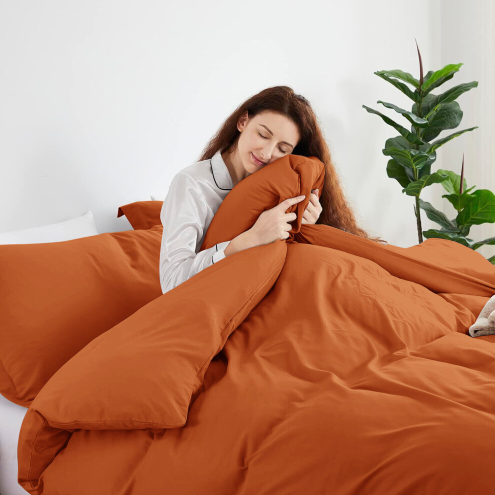 (Rust, Double) Plain Dyed Duvet Quilt Cover with Pillowcase Bedding  Set Quilt Cover Set Single Double King Size