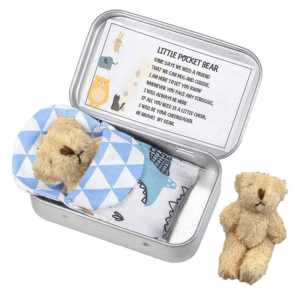 (beige) Little Pocket Bear In Tin,plush Tiny Bear In A Box With Cards And Quilts For Boys Girls-image-OPC-PDW2XZC-NEW