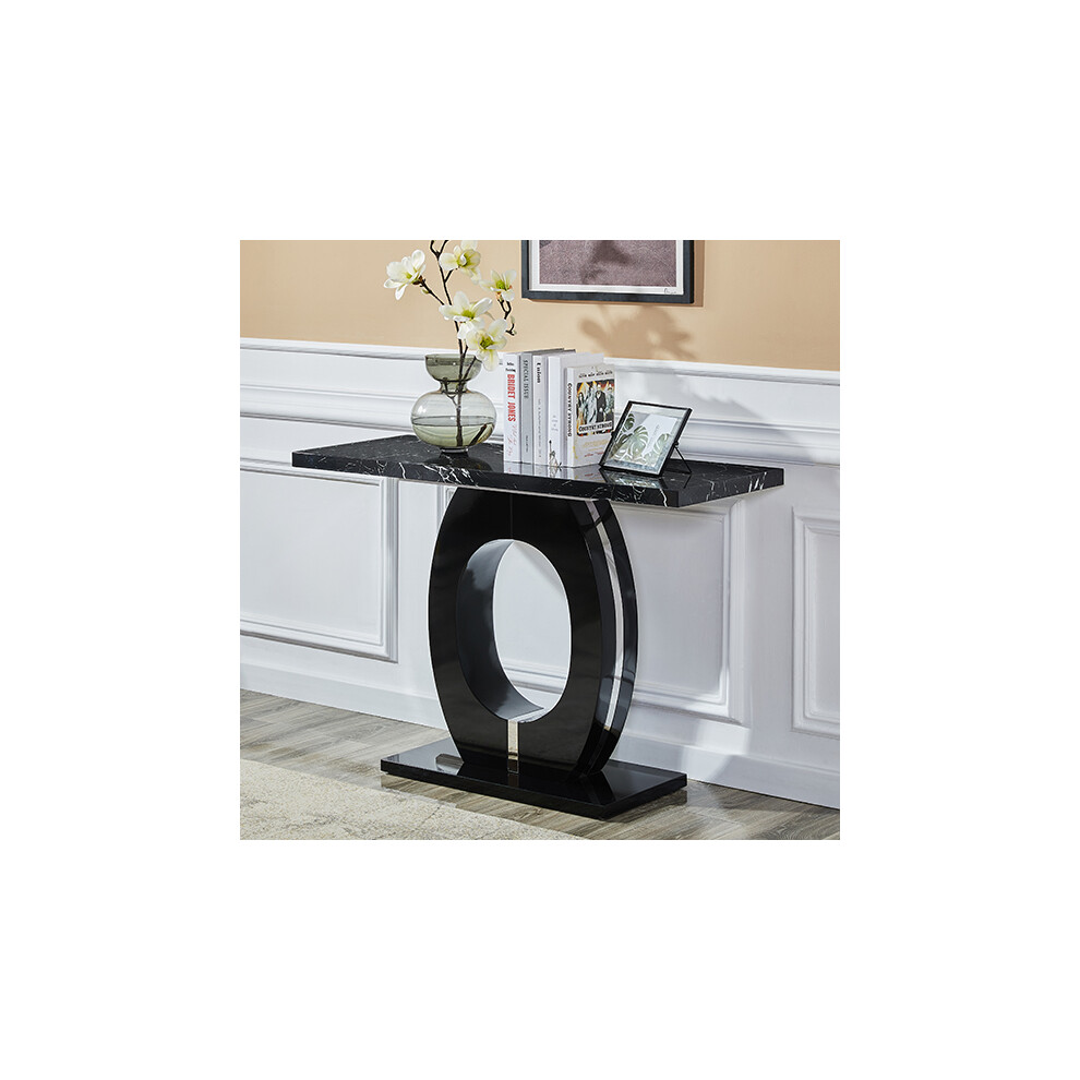 Halo High Gloss Console Table In Black And Milano Marble Effect