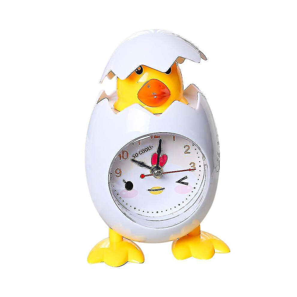 (White) Alarm Clock Cartoon Chicken Egg Shell Desktop Clock For Children Gift Home Decor White