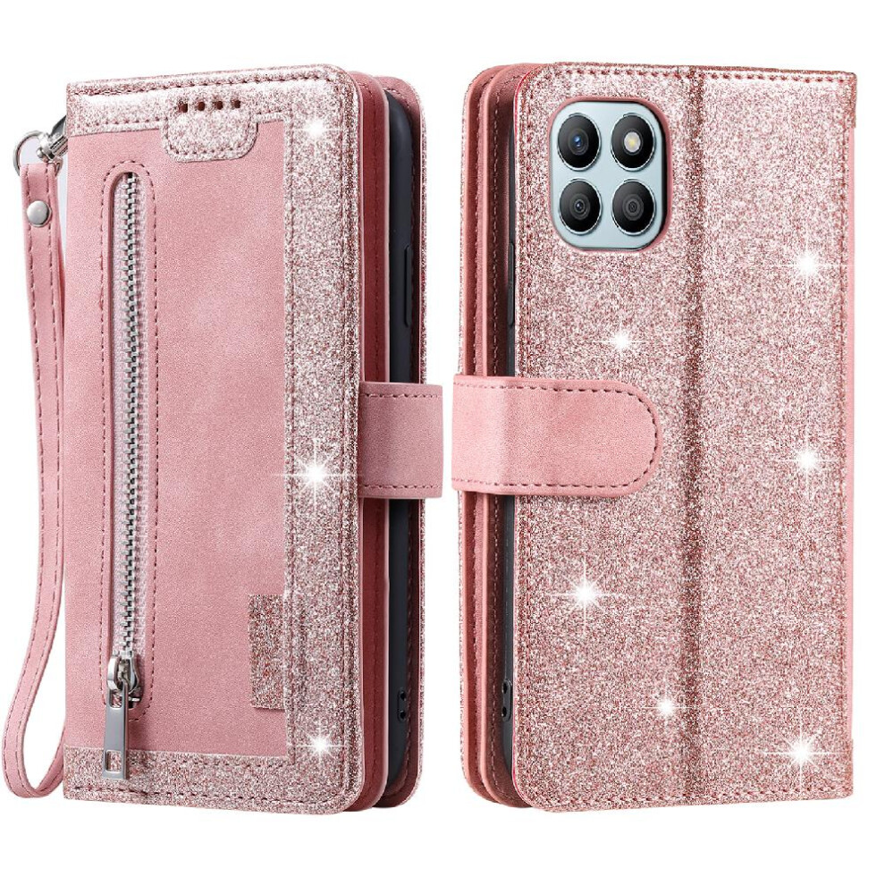 (Pink) Flip Case For Honor X8b 4G Kickstand 9 Card Slots Lanyard Pu Leather Wallet Pink 764762757809