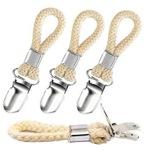 (B 4PC) 4 Pcs Bathroom Towel Clips Braided Cotton Loop Towel Clip With Metal Clamp For Home Bathroom
