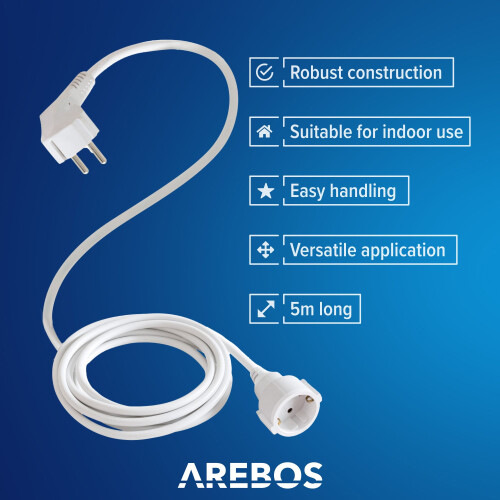 AREBOS AREBOS Extension Cable Power Cable Extension Power Cable Euro Coupling 5 m 2