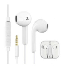 (White) 3.5mm Jack Stereo Hands-Free Headsets Headphones Aux Wired Earphones With Mic