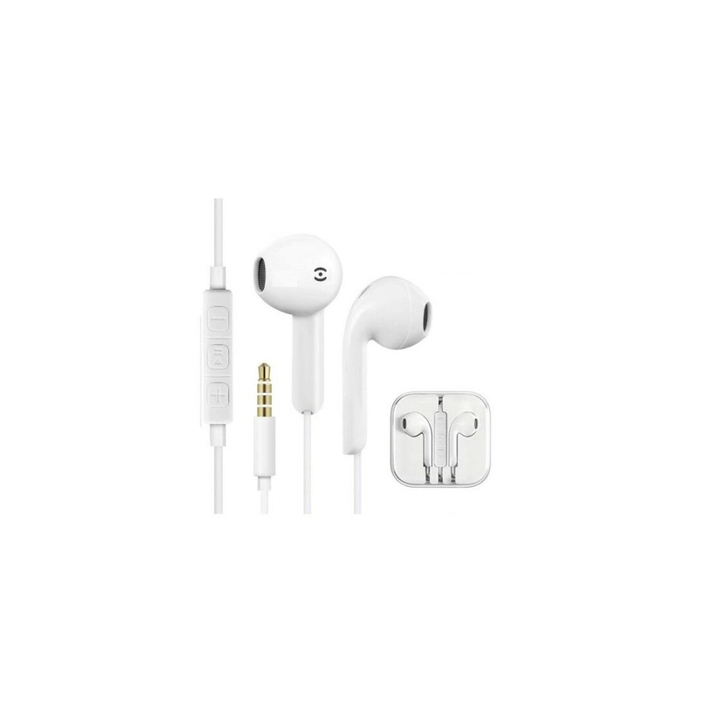 (White) 3.5mm Jack Stereo Hands-Free Headsets Headphones Aux Wired Earphones With Mic