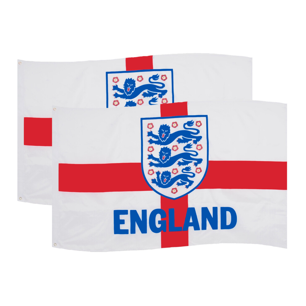 (White - 2 Pack) England FA Flag 5x3ft 3 Lions St.George Cross OFFICIAL Football Gift