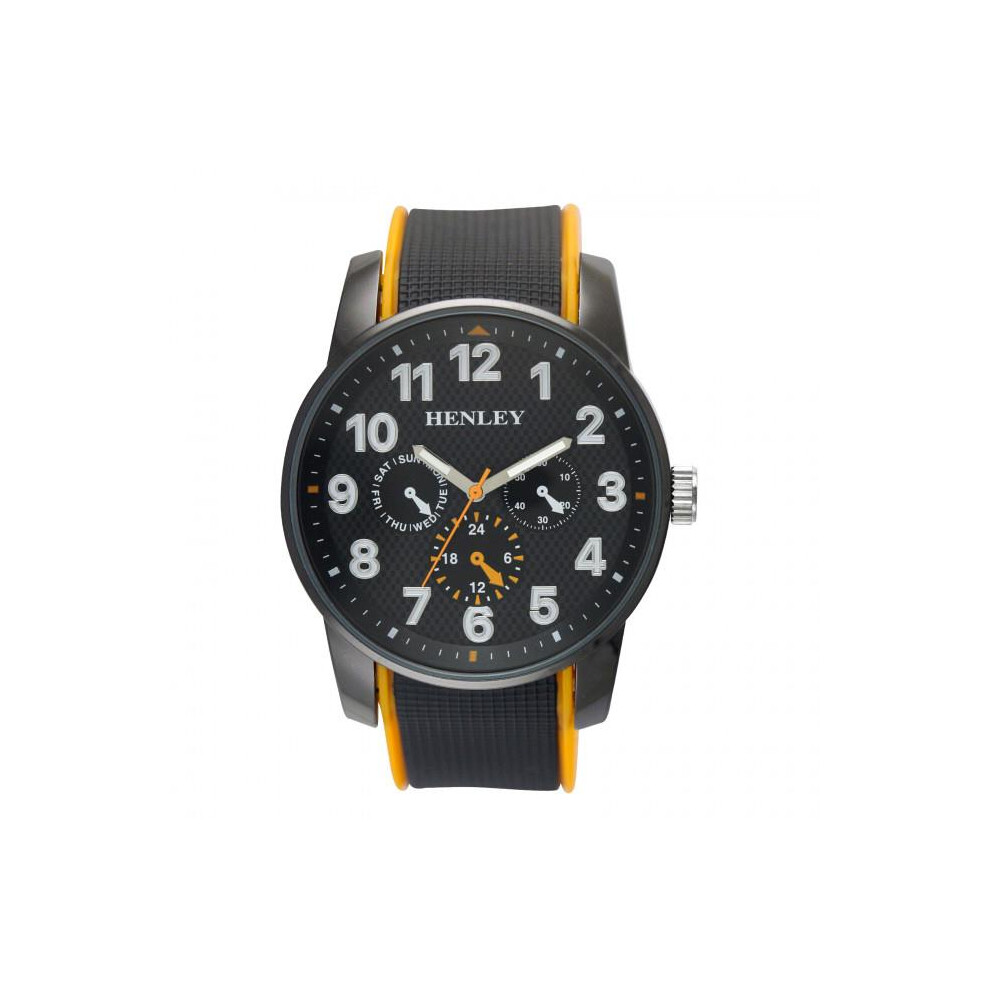 Henley Men's Black Dial Orange & Black Silicone Sports Rubber Strap Watch H02204.8