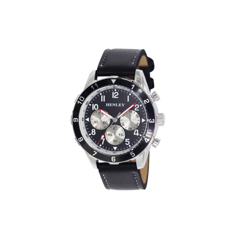 Henley Men's Multi Eye Classic Black Dial With Black Sports Leather Strap Watch H02213.3