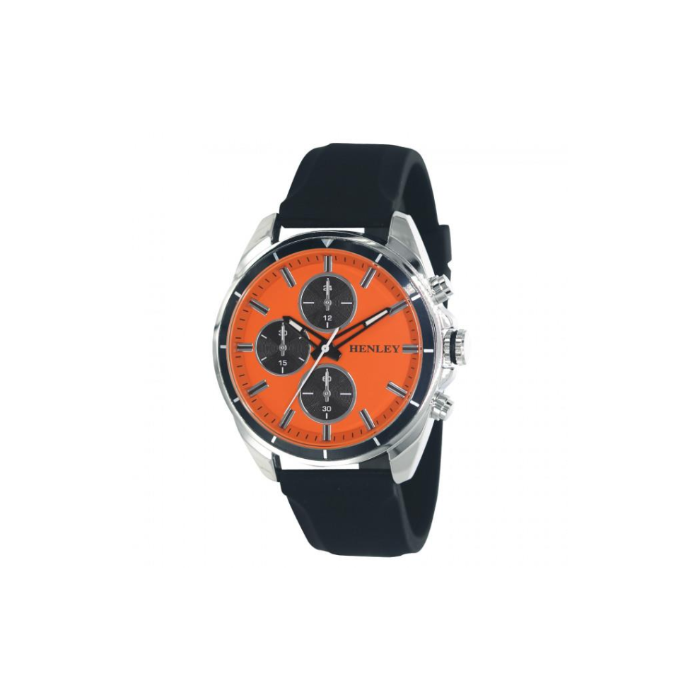 Henley Men's Multi Eye Orange Dial With Black Sports Silicone Rubber Strap Watch H02209.8