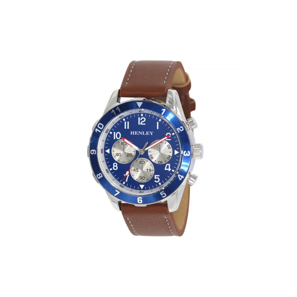 Henley Men's Multi Eye Classic Blue Dial With Brown Sports Leather Strap Watch H02213.6