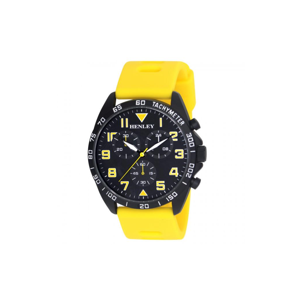 Henley Men's Multi Eye Black Dial With Yellow Sports Large Silicone Strap Watch H02215.9