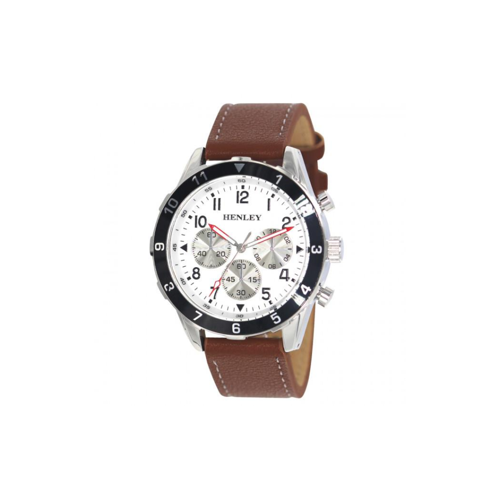 Henley Men's Multi Eye Classic White Dial With Brown Sports Leather Strap Watch H02213.4