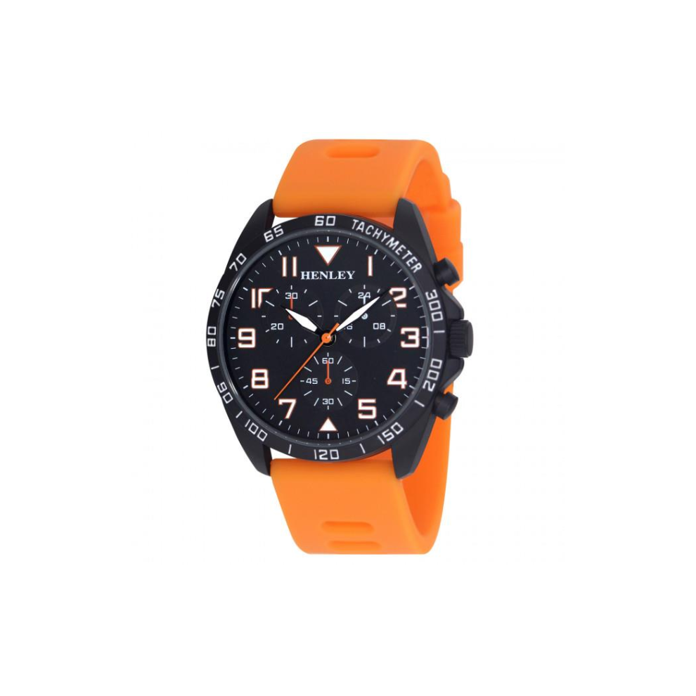 Henley Men's Multi Eye Black Dial With Orange Sports Large Silicone Strap Watch H02215.8