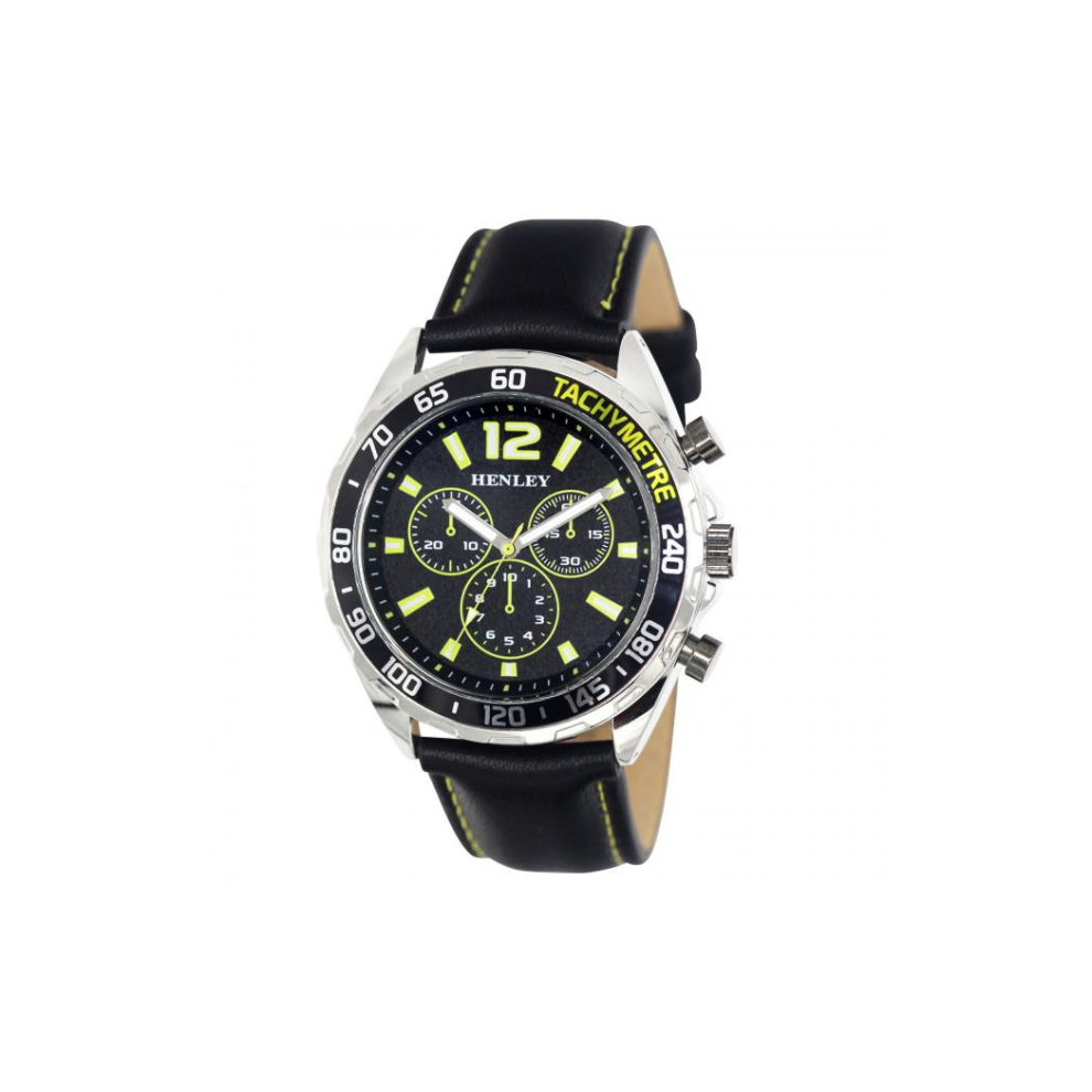 Henley Mens Multi Eye Green Dial With Black Sports Large Leather Strap Watch H02221.9