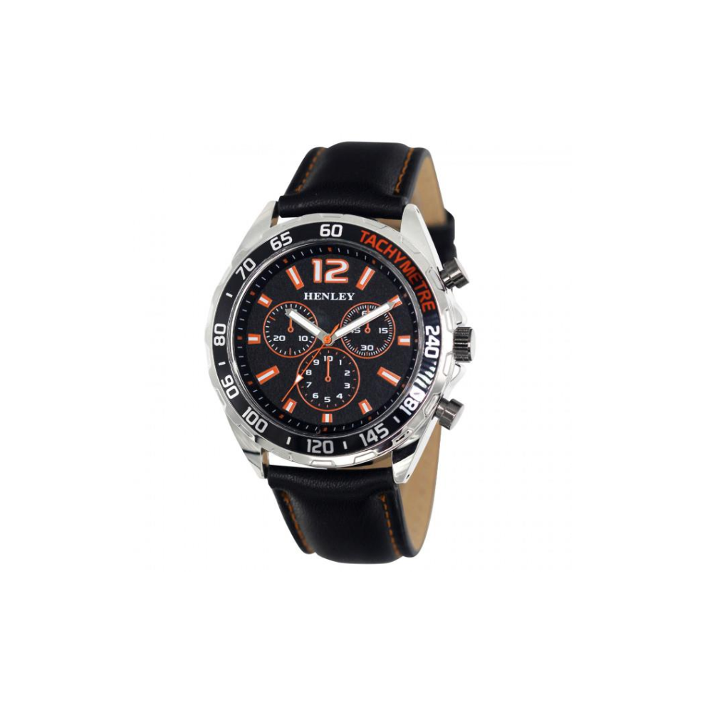 Henley Mens Multi Eye Orange Dial With Black Sports Large Leather Strap Watch H02221.8