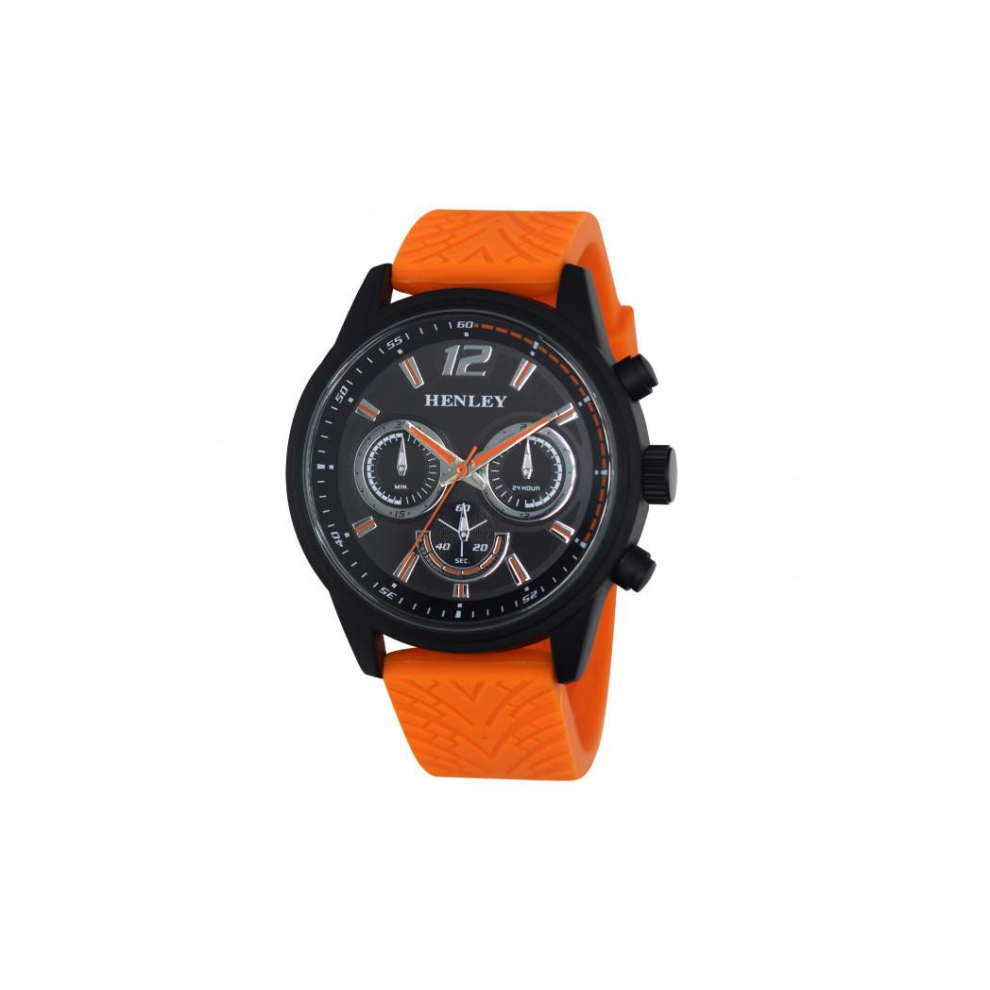 Henley Mens Multi Eye Black Dial With Orange Sports Large Silicone Strap Watch H02216.8