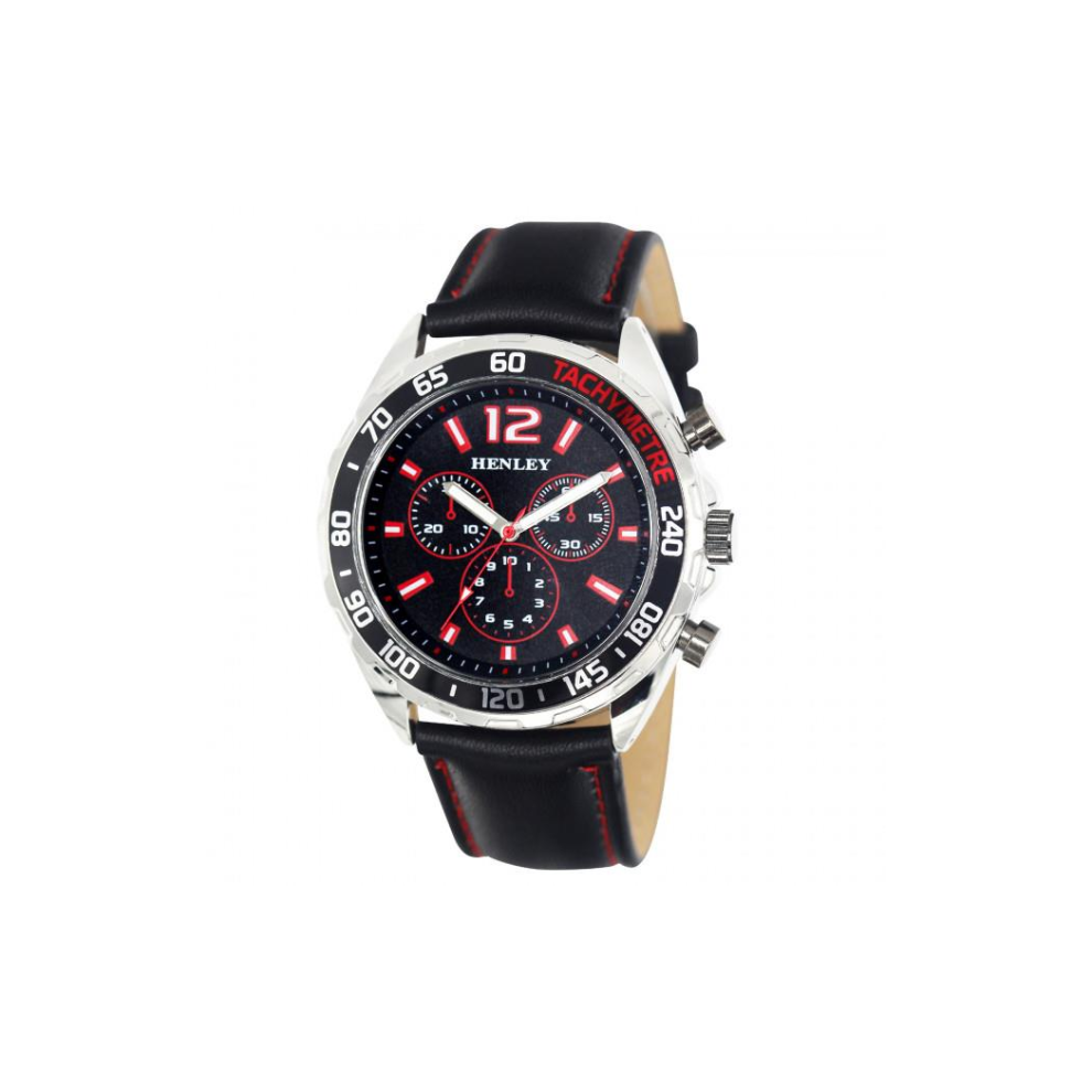 Henley Mens Multi Eye Red Dial With Black Sports Large Leather Strap Watch H02221.10