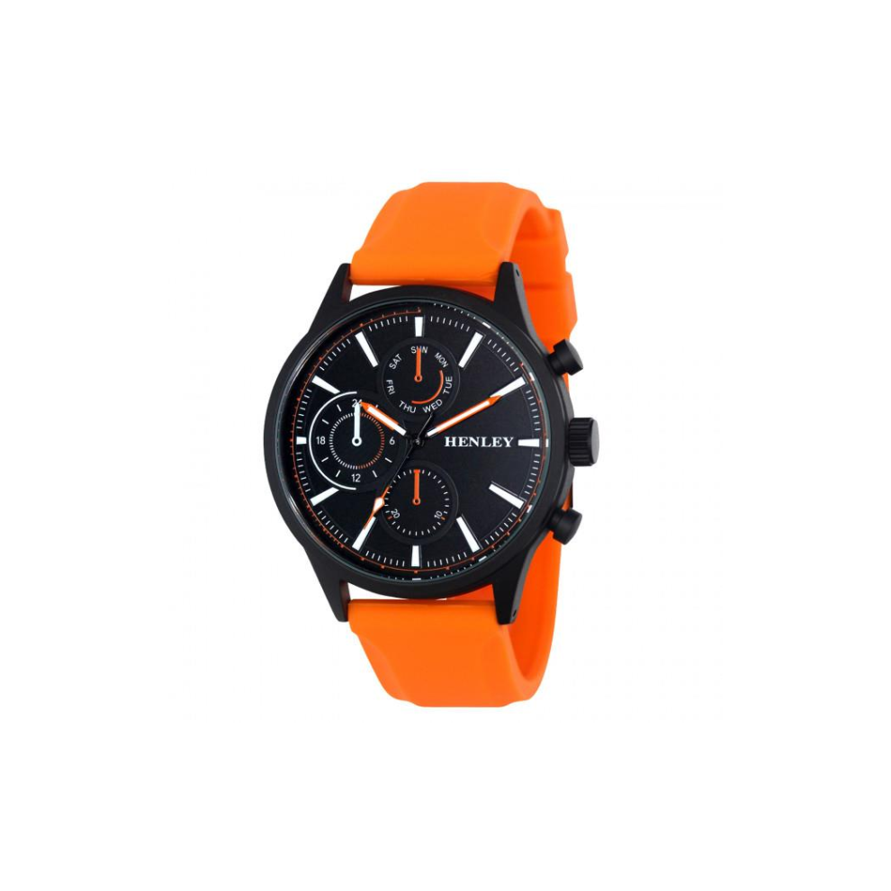 Henley Mens Multi Eye Black Dial With Sports Large Orange Silicone Strap Watch H02222.8