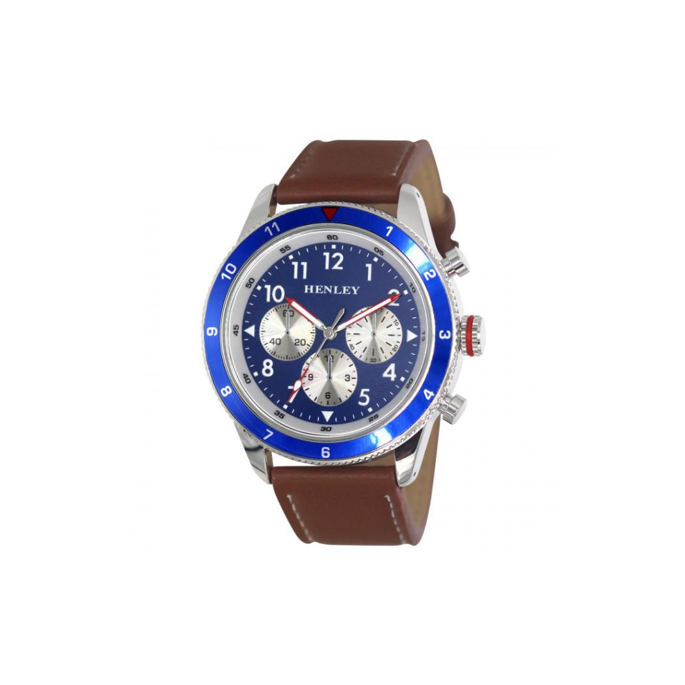 Henley Mens Multi Eye Blue Dial With Brown Sports Large Leather Strap Watch H02219.26