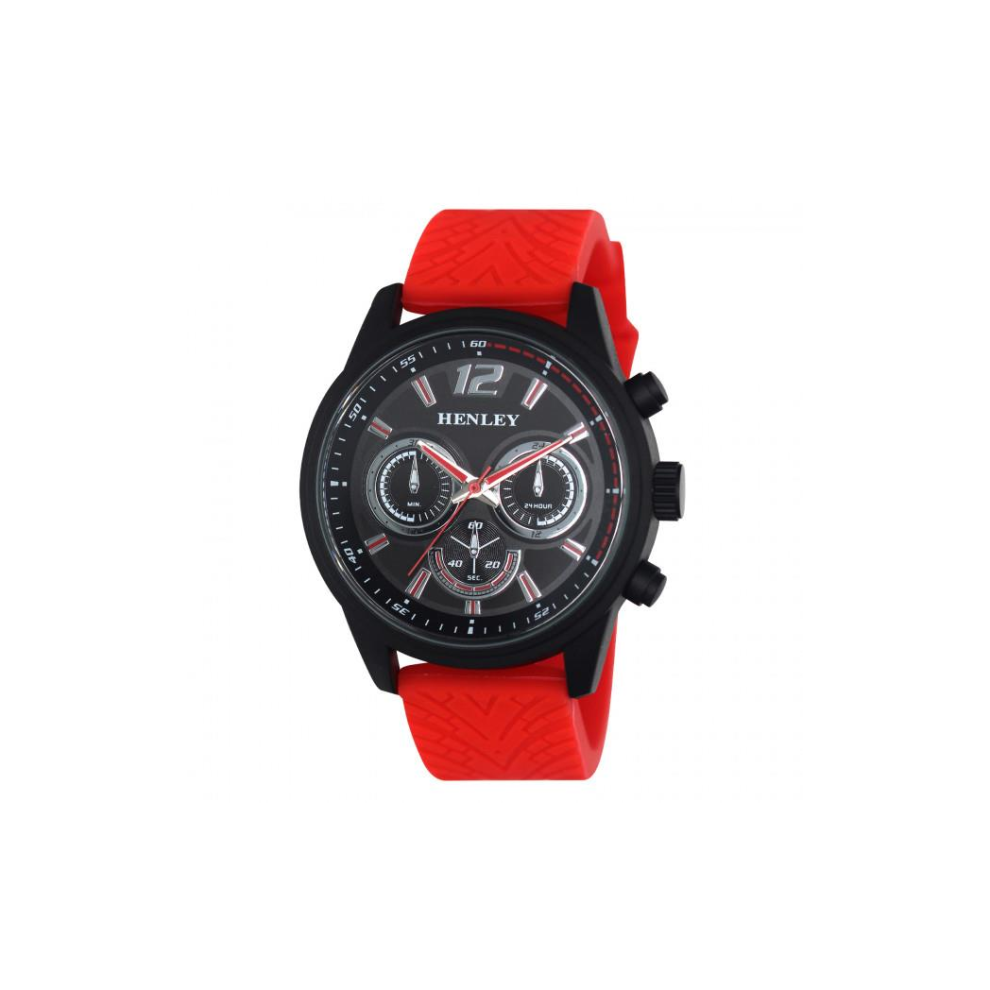 Henley Mens Multi Eye Black Dial With Red Sports Large Silicone Strap Watch H02216.10