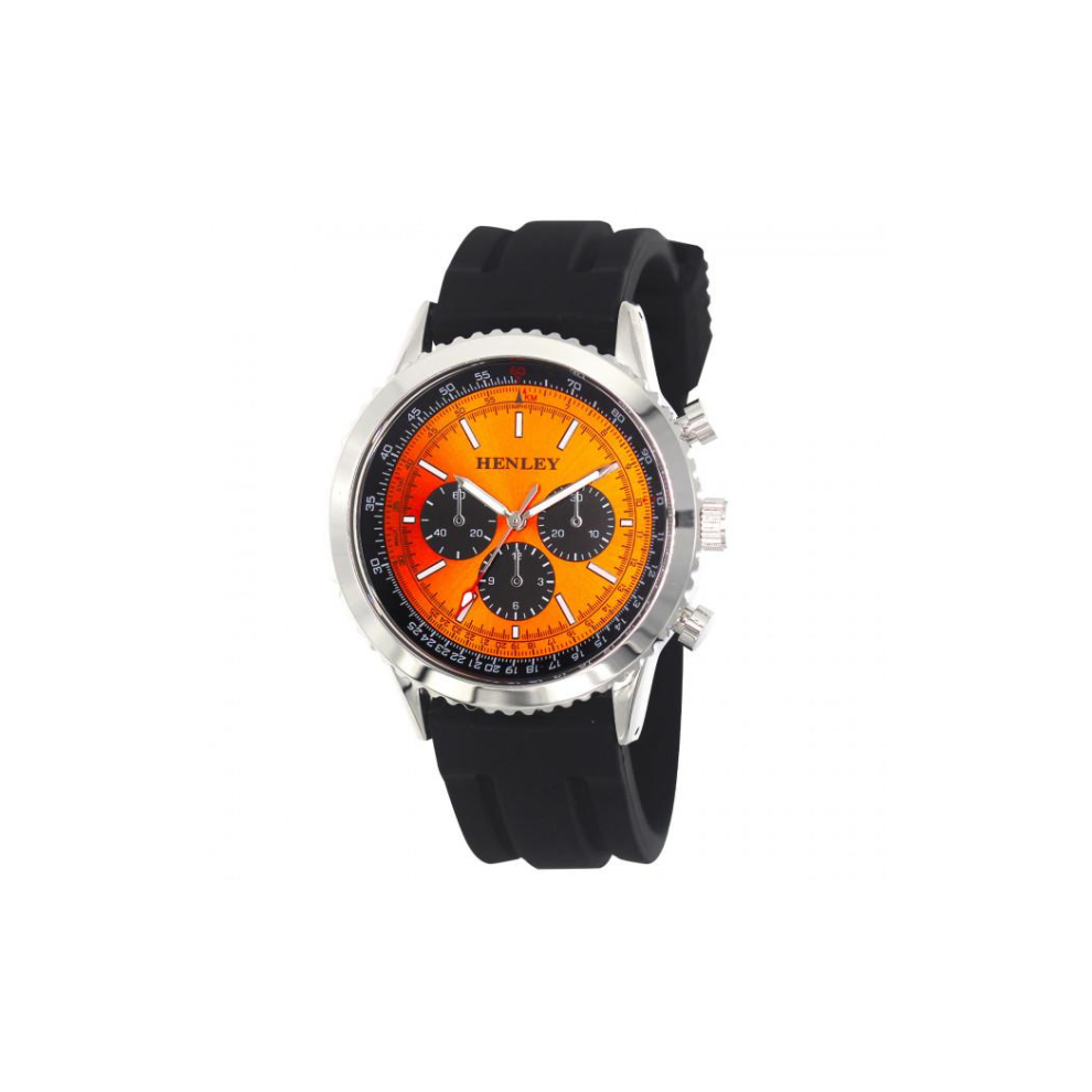 Henley Mens Multi Eye Orange Dial With Sports Large Black Silicone Strap Watch H02220.8