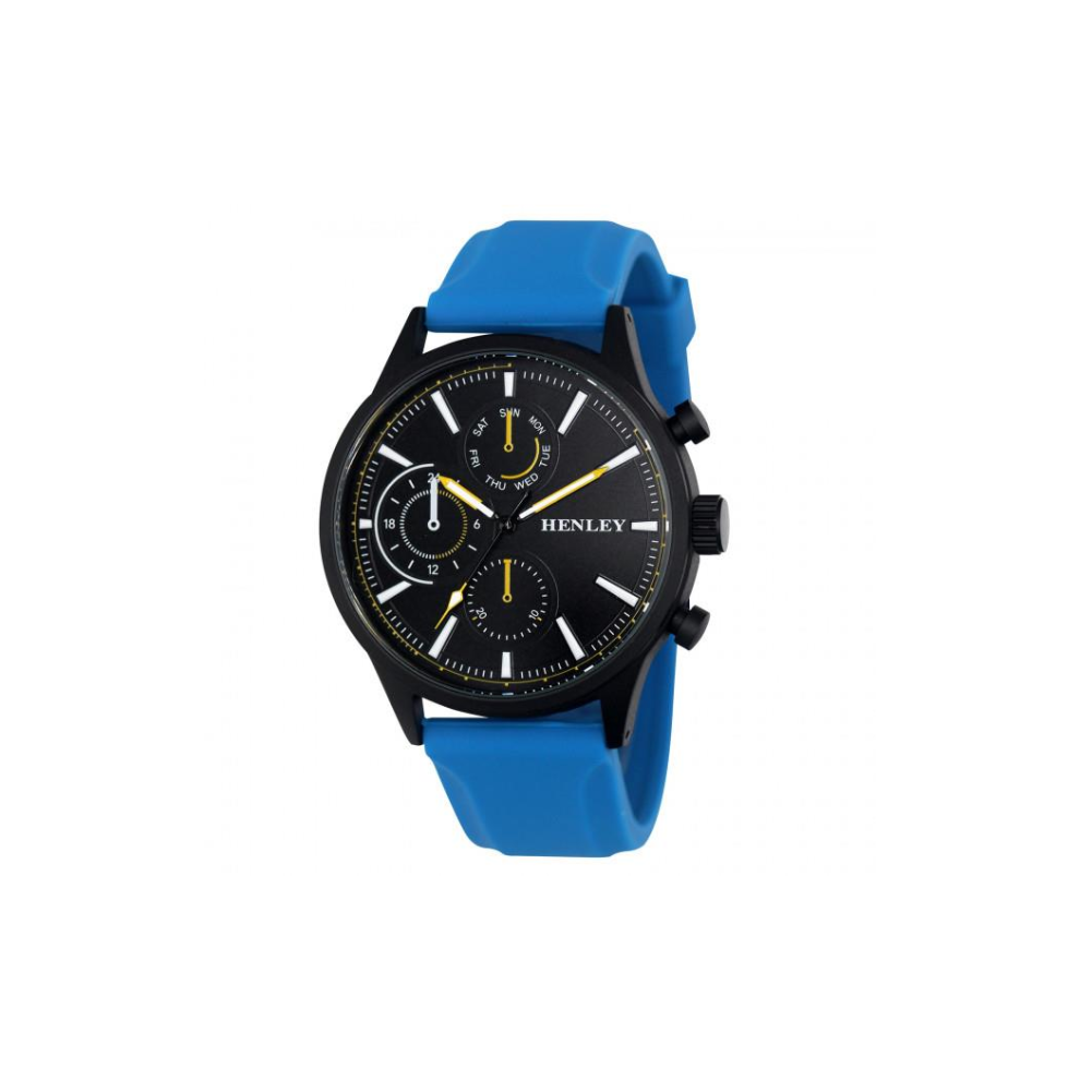 Henley Mens Multi Eye Black Dial With Sports Large Blue Silicone Strap Watch H02222.6