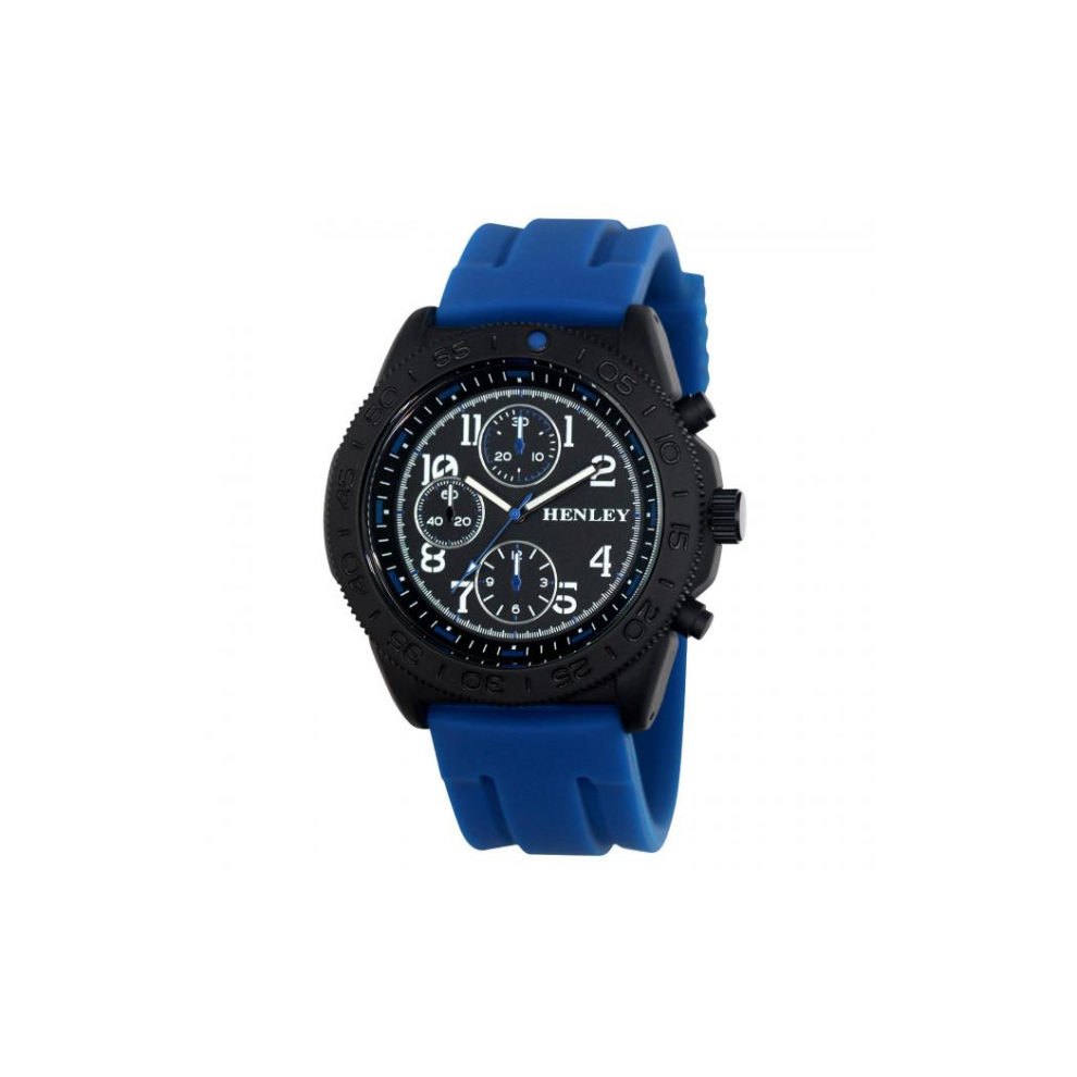 Henley Mens Multi Eye Black Dial With Blue Sports Large Silicone Strap Watch H02218.6