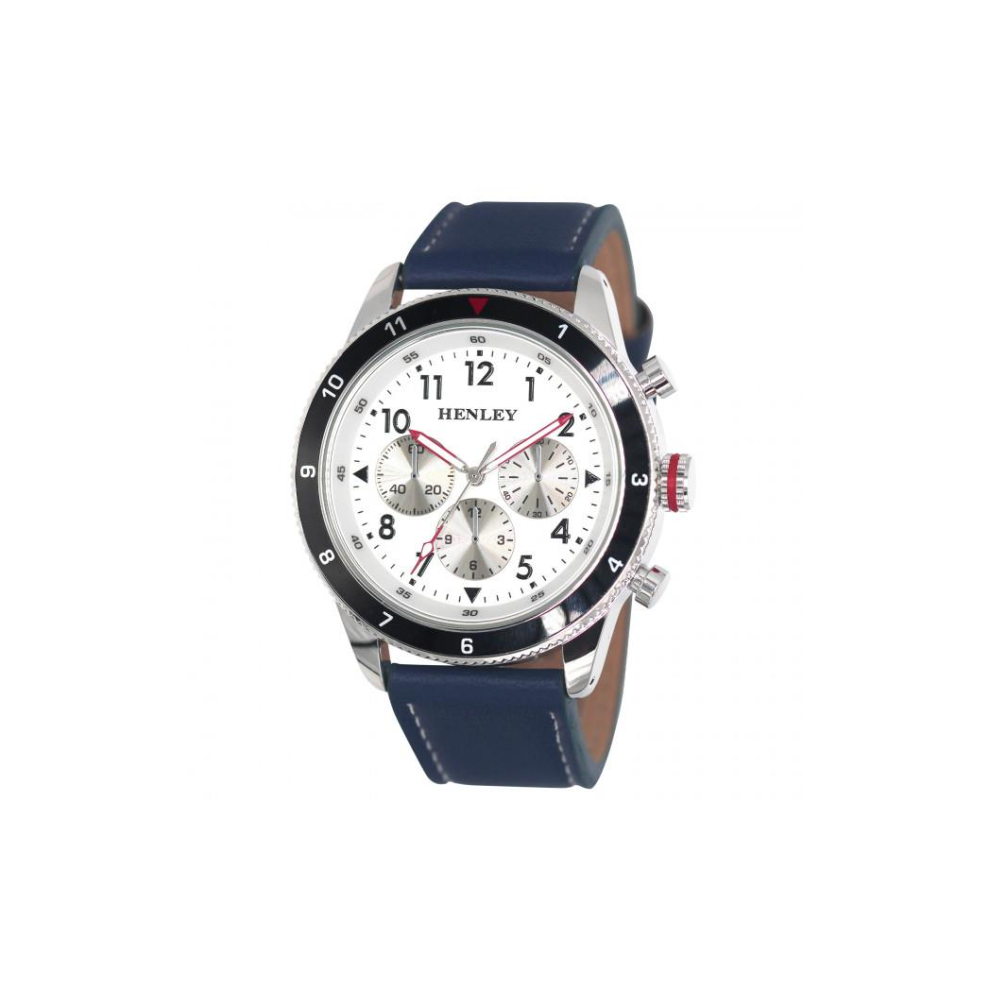 Henley Mens Multi Eye White Dial With Blue Sports Large Leather Strap Watch H02219.6