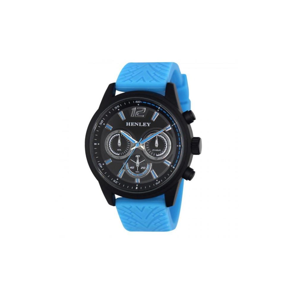 Henley Mens Multi Eye Black Dial With Blue Sports Large Silicone Strap Watch H02216.6