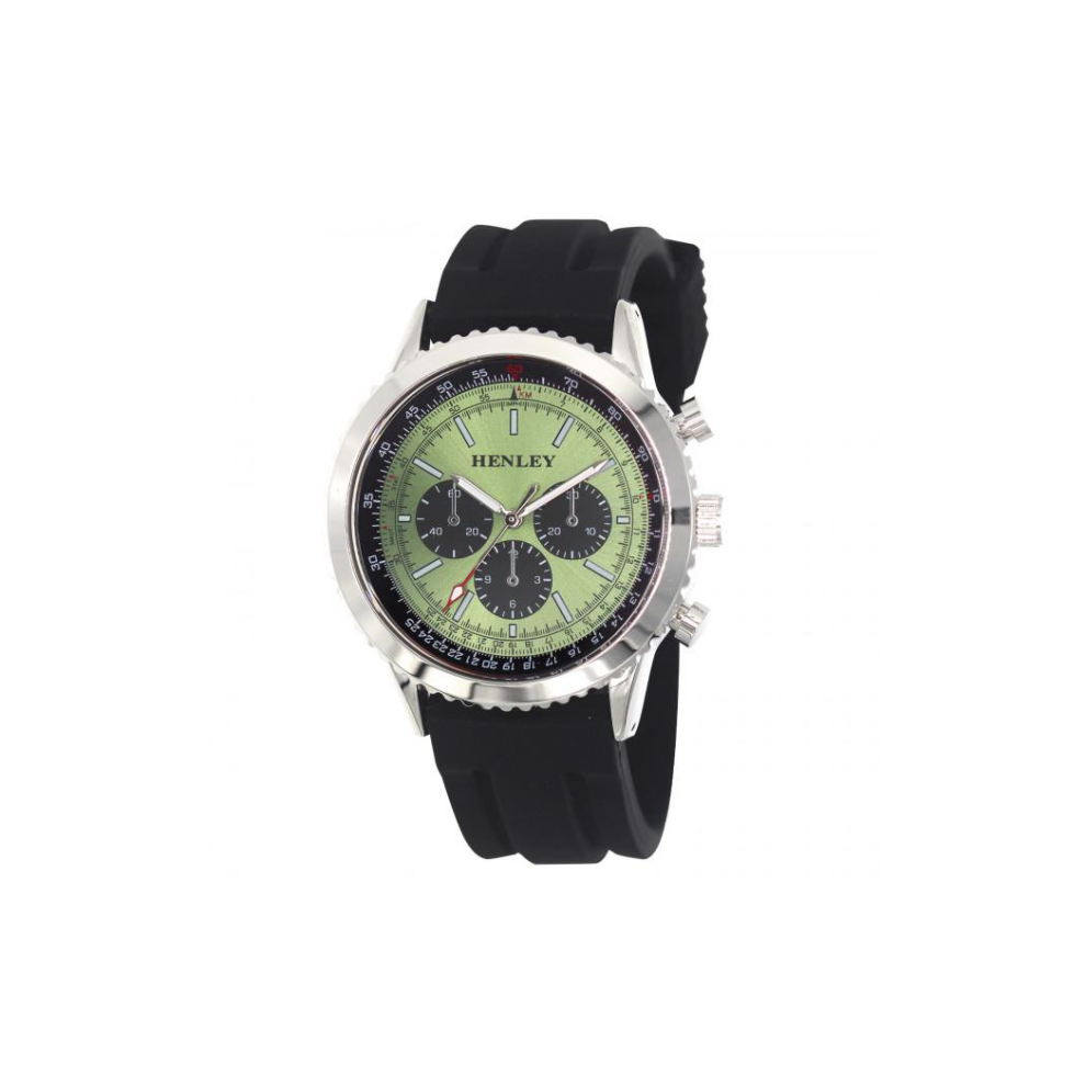 Henley Mens Multi Eye Green Dial With Sports Large Black Silicone Strap Watch H02220.11