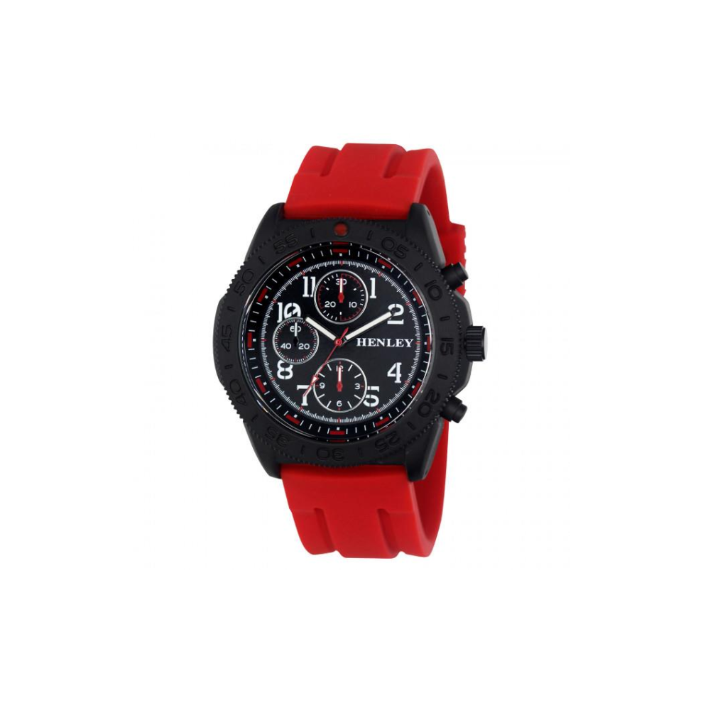 Henley Mens Multi Eye Black Dial With Red Sports Large Silicone Strap Watch H02218.10