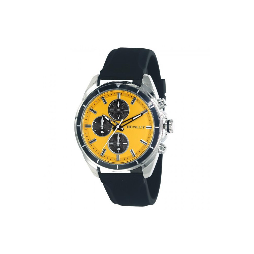 Henley Mens Multi Eye Yellow Dial With Black Sports Silicone Rubber Strap Watch H02209.11