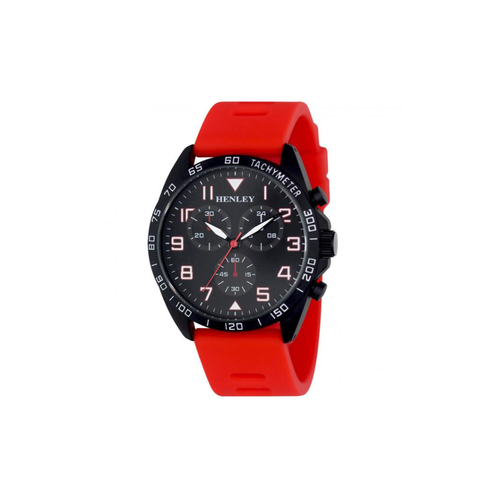 Henley Men's Multi Eye Black Dial With Red Sports Large Silicone Strap Watch H02215.10