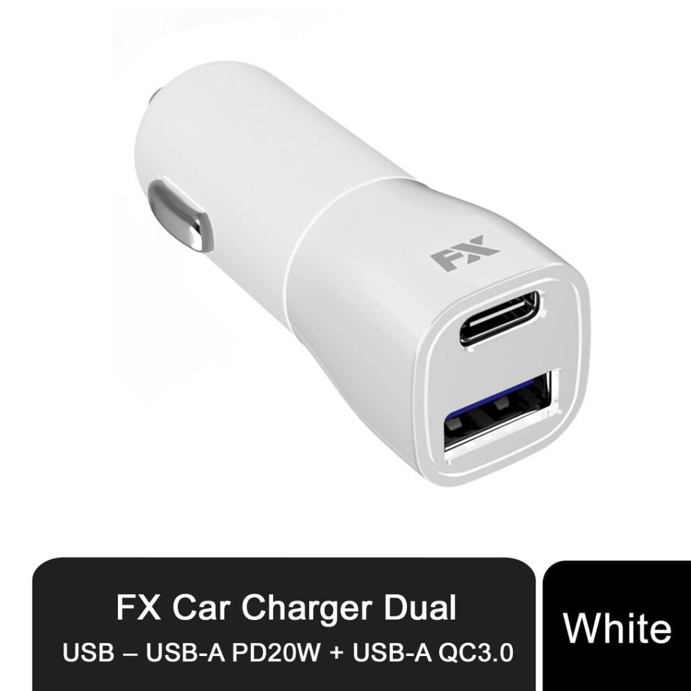 Fx Car Fast Charger Dual Usb - Usb-A Pd20w + Usb-A Qc3.0, White 5056184097232