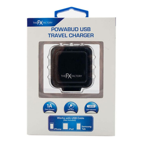 FX Mains Charger Powabud for USB 1A & Micro USB Devices for USB 1A -  Black 1
