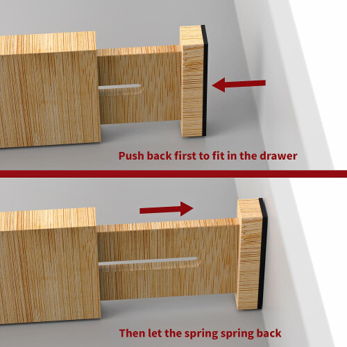 4PC Bamboo Drawer Dividers Spring-Loaded Expandable Drawer Organiser 1
