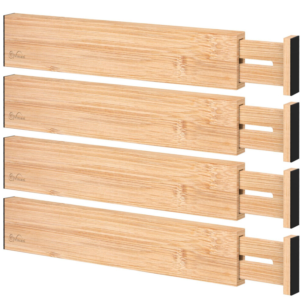 Vinsani 4Pc Bamboo Drawer Dividers Spring-Loaded Expandable Drawer Organiser