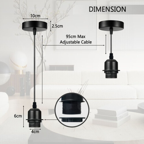 10 Pack Industrial Black Pendant Light, Lampshade Addable E27 Lamp Holder Light, 2