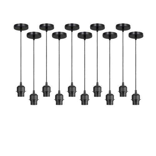 10 Pack Industrial Black Pendant Light, Lampshade Addable E27 Lamp Holder Light, 1